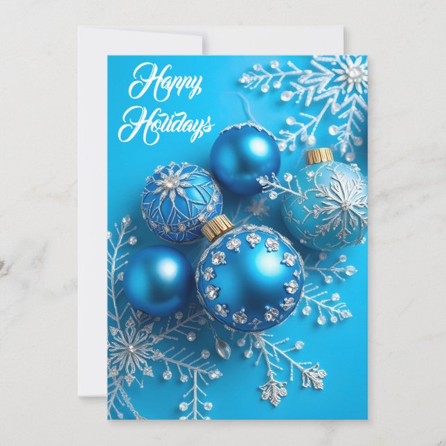 Tarjeta Festiva Simply Enspired Rhinestone Blue Ornament (Anverso)