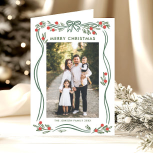 Tarjeta Festiva Singular foto de 5 Navidades verdes de Boho Bow Ri