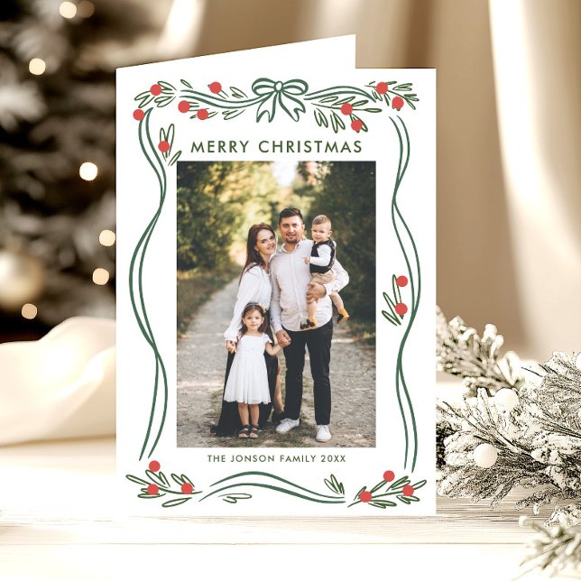Tarjeta Festiva Singular foto de 5 Navidades verdes de Boho Bow Ri (Subido por el creador)