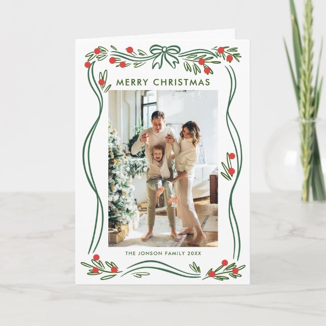 Tarjeta Festiva Singular foto de 5 Navidades verdes de Boho Bow Ri (Anverso)