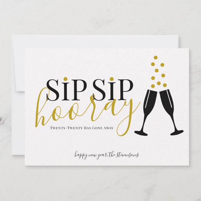 Tarjeta Festiva Sip Sip Hooray Año Nuevo Moderno (Anverso)