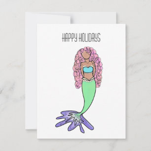 Tarjeta Festiva sirena arcoíris rosa azul morado verde negro rizad