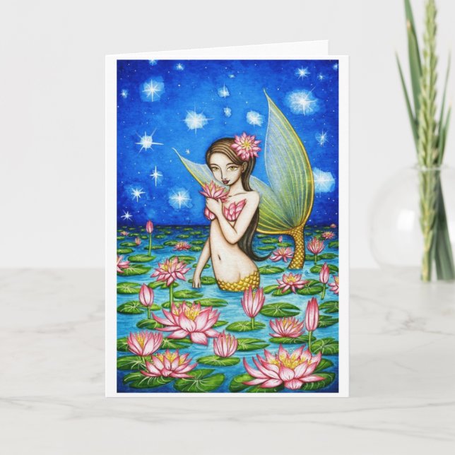 Tarjeta Festiva Sirena del lirio de la luz de las estrellas (Anverso)