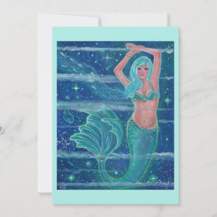 Tarjeta Festiva Sirena Gemma aqua por Renee Lavoie