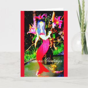 Tarjeta Festiva sirena roja que va de fiesta saludos de las