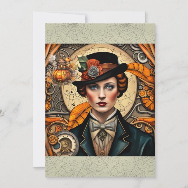 Tarjeta Festiva Sirena Steampunk de Halloween (Anverso)