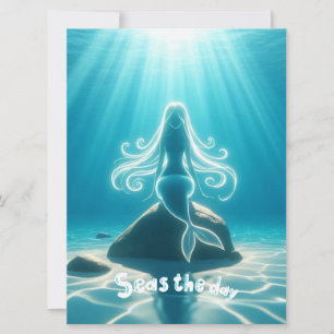 Tarjeta Festiva Sirena submarina iluminada con sol