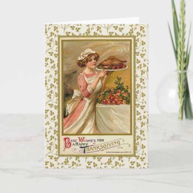 Tarjeta Festiva Sirviendo la cena de Acción de Gracias (Anverso)