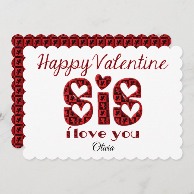Tarjeta Festiva Sis I Love You Cute Cupid Typography Valentine (Anverso / Reverso)