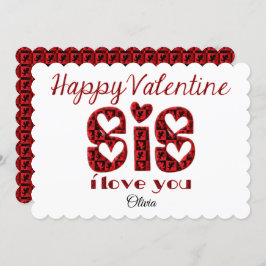 Tarjeta Festiva Sis I Love You Cute Cupid Typography Valentine