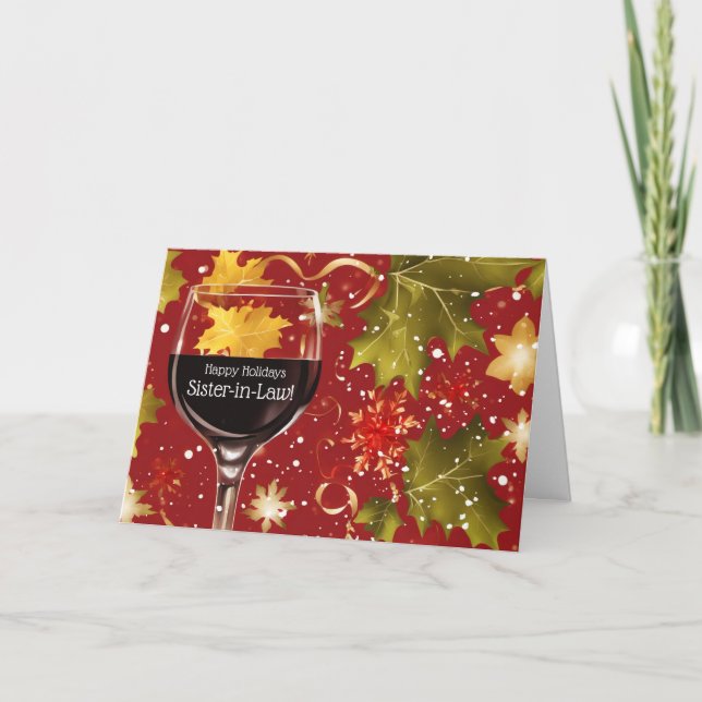 Tarjeta Festiva Sister in Law Funny Happy Holidays with Wine  (Anverso)