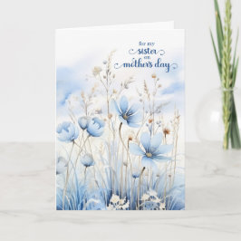 Tarjeta Festiva Sister on Mother's Day Blue Watercolor Wildflowers