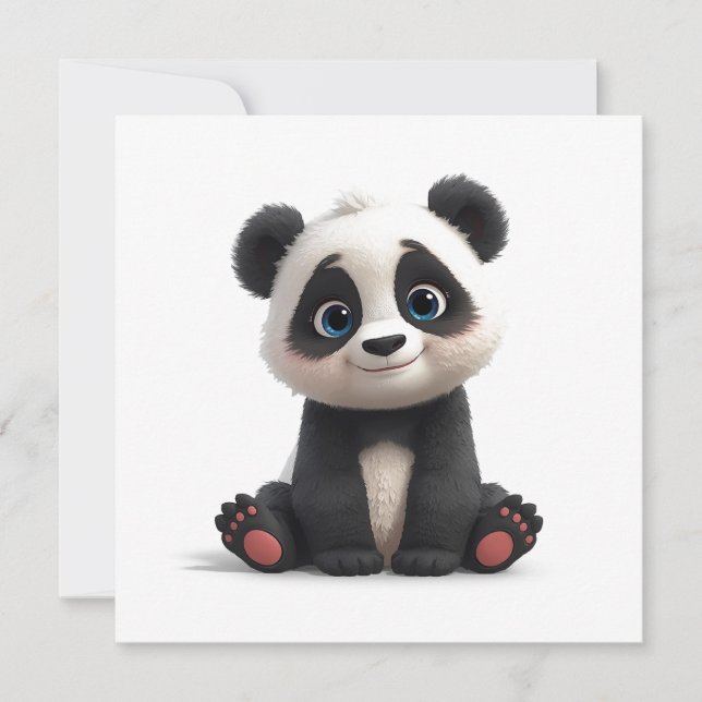 Tarjeta Festiva Sitting Panda Bear Cartoon Illustration Art (Anverso)