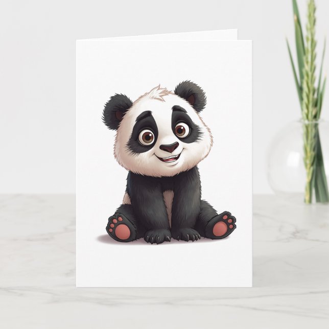Tarjeta Festiva Sitting Panda Bear Cartoon Illustration Artwork (Anverso)