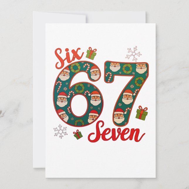 Tarjeta Festiva Six Seven 67 6 7 Meme Christmas Xmas Santa Hat (Anverso)