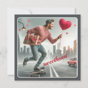 Tarjeta Festiva Skateboarding con Regalo Valentine