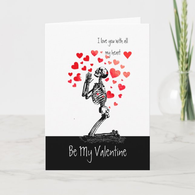 Tarjeta Festiva Skeleton divertido Corazones de amor Valentine Hum (Anverso)