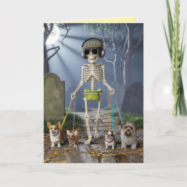 Tarjeta Festiva Skeleton Walkin' the Dog Card
