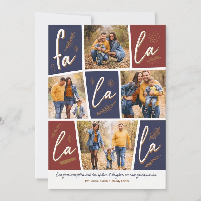 Tarjeta Festiva Sketch Fa La La La La Four Photo Navidades (Anverso)