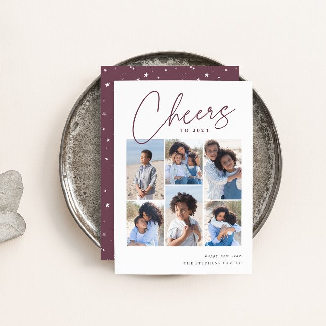 Tarjeta Festiva Sketched Cursive 6 Photo Collage New Year (Subido por el creador)