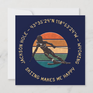 Tarjeta Festiva Ski Jackson Hole, Wyoming - Esquiadora En Negro