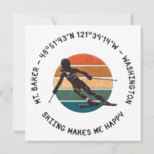 Tarjeta Festiva Ski Mt. Baker, Washington - Lady Skier, Black Text