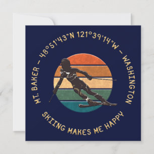 Tarjeta Festiva Ski Mt. Baker, Washington - Lady Skier On Dark