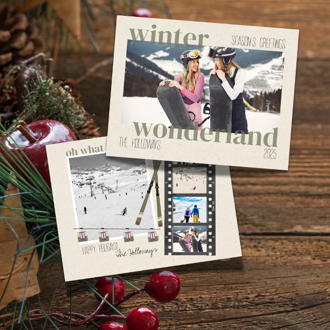 Tarjeta Festiva Ski Theme Winter Wonderland Christmas Photo  (Subido por el creador)