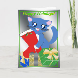 Tarjeta Festiva Skye Toon Kitten Holiday Stocking Card