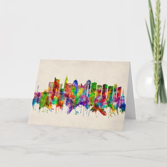 Tarjeta Festiva Skyline Columbus Ohio (Anverso)