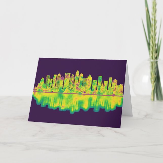 Tarjeta Festiva Skyline de Charlotte Carolina del Norte (Anverso)
