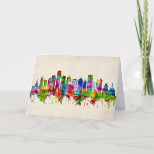 Tarjeta Festiva Skyline de Detroit Michigan