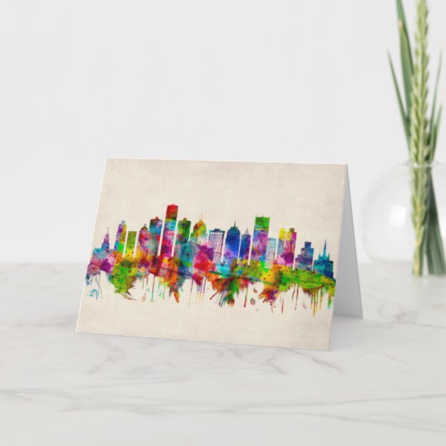 Tarjeta Festiva Skyline de Detroit Michigan (Anverso)
