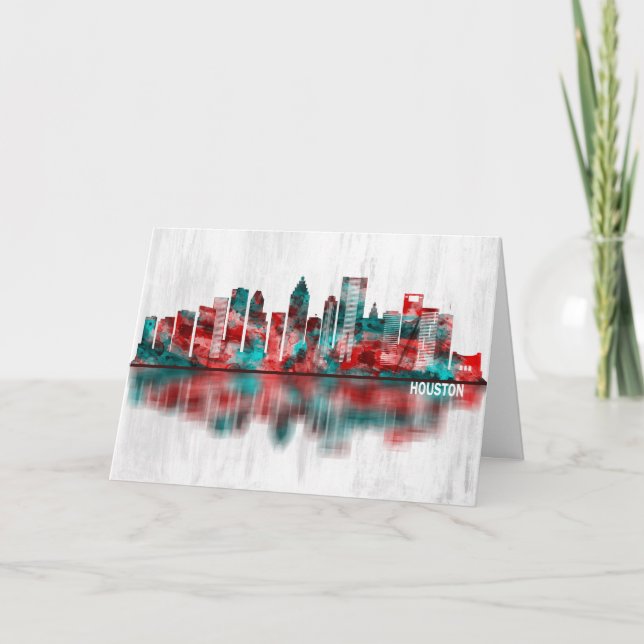 Tarjeta Festiva Skyline de Houston Texas (Anverso)