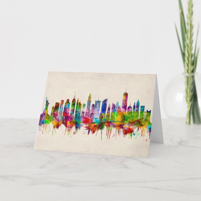 Tarjeta Festiva Skyline de Nueva York (Anverso)