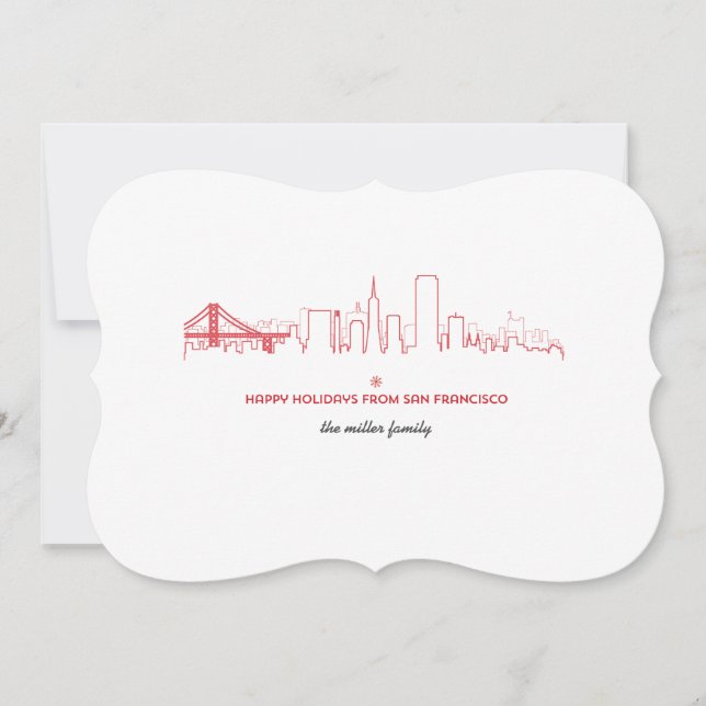 Tarjeta Festiva Skyline de vacaciones de San Francisco (Anverso)