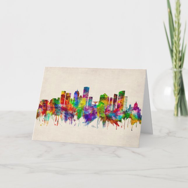 Tarjeta Festiva Skyline Milwaukee Wisconsin (Anverso)