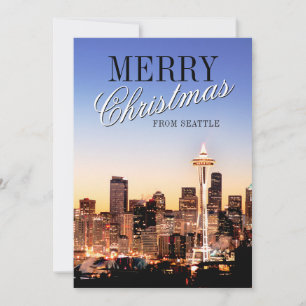 Tarjeta Festiva Skyline Seattle en los Navidades