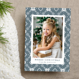 Tarjeta Festiva Slate Blue Nordic Snowflake Pattern Photo