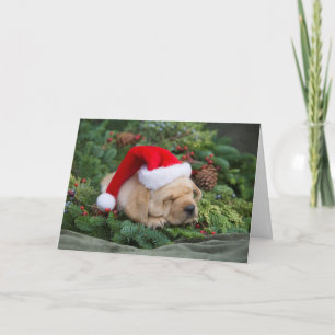 Tarjeta Festiva Sleepe Labrador Retriever Puppy Con Santa Hat