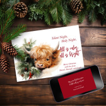 Sleepy Highland Cow Merry Christmas Card