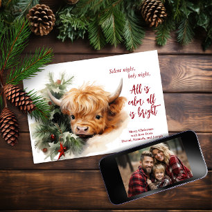 Tarjeta Festiva Sleepy Highland Cow Merry Christmas Photo Card