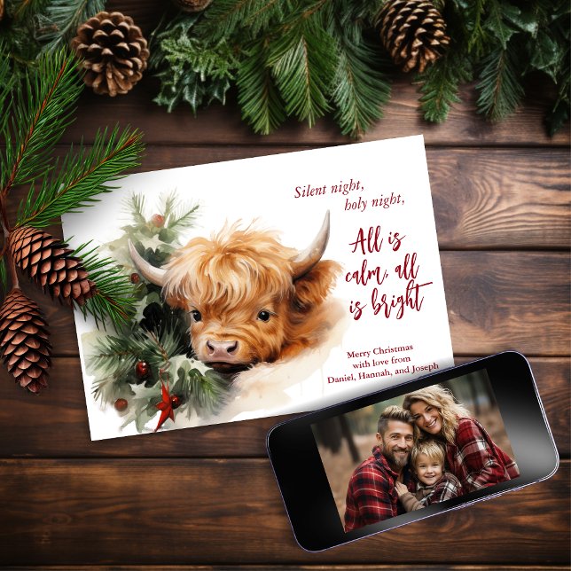 Tarjeta Festiva Sleepy Highland Cow Merry Christmas Photo Card (Subido por el creador)