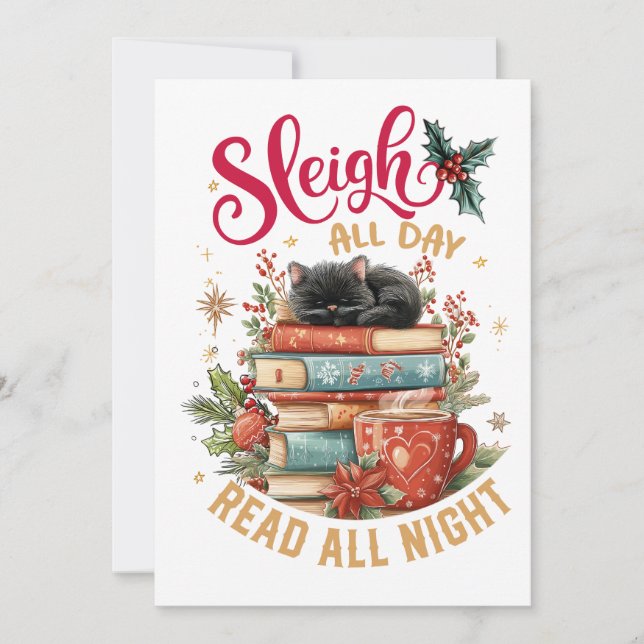 Tarjeta Festiva Sleigh All Day Read All Night  (Anverso)