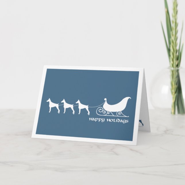 Tarjeta Festiva Sleigh de Doberman Pulling Santa (Anverso)
