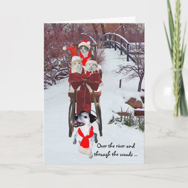 Tarjeta Festiva Sleigh Ride de Kitties (Anverso)