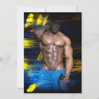 Tarjeta Festiva SlipperyJoe hombre negro musculoso sexy sin camise