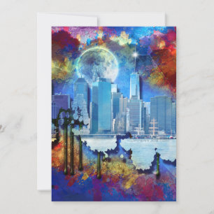 Tarjeta Festiva SlipperyJoe NYC grafiti luna rodeada de nubes dram