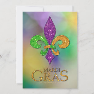 Tarjeta Festiva SlipperyJoe's festivo tema Mardi Gras púrpura ver