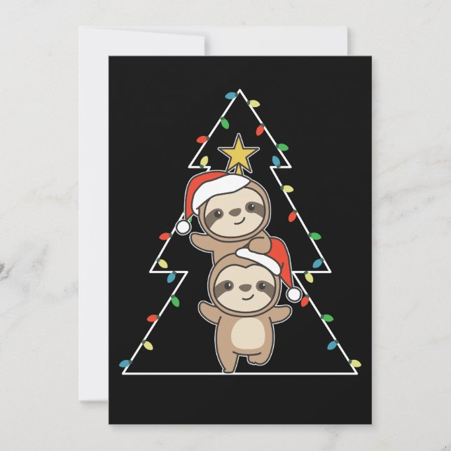 Tarjeta Festiva Sloth Christmas Tree Navidades Animales Sloths (Anverso)